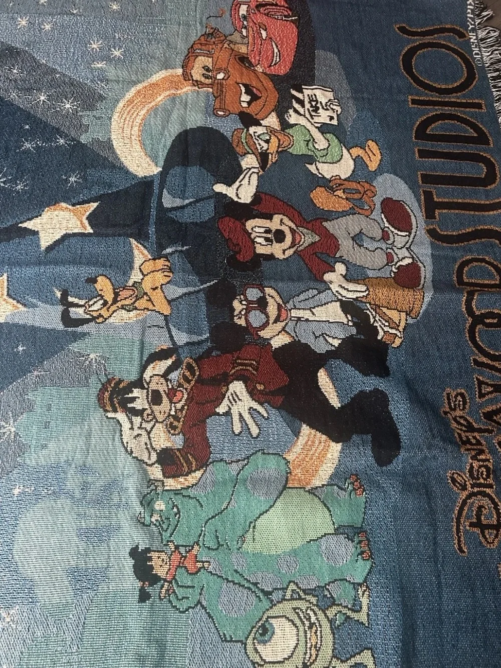 RARE Walt Disney World Wove Tapestry Mickey/ToyStory/Cars/Monster  Blanket 60x50